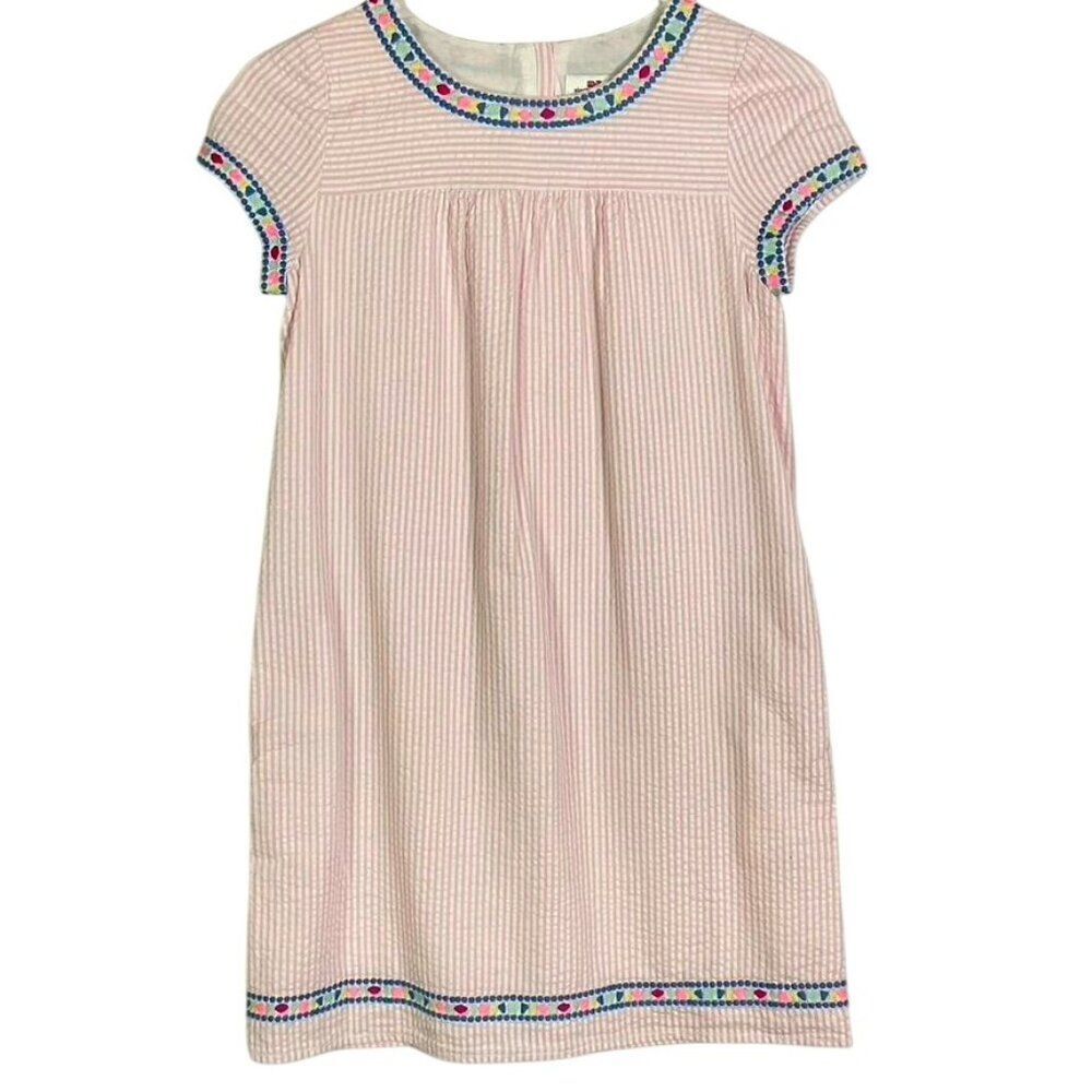 NWT Vineyard Vines Seersucker Embroidered Dress, Girls size 14, flamingo color